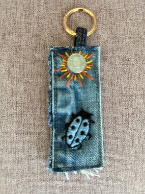Handmade Denim Keychain with Patch and embroidery